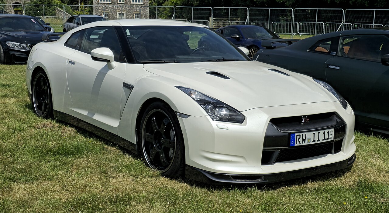 Real-world white Nissan GT-R R35 photographed from the front